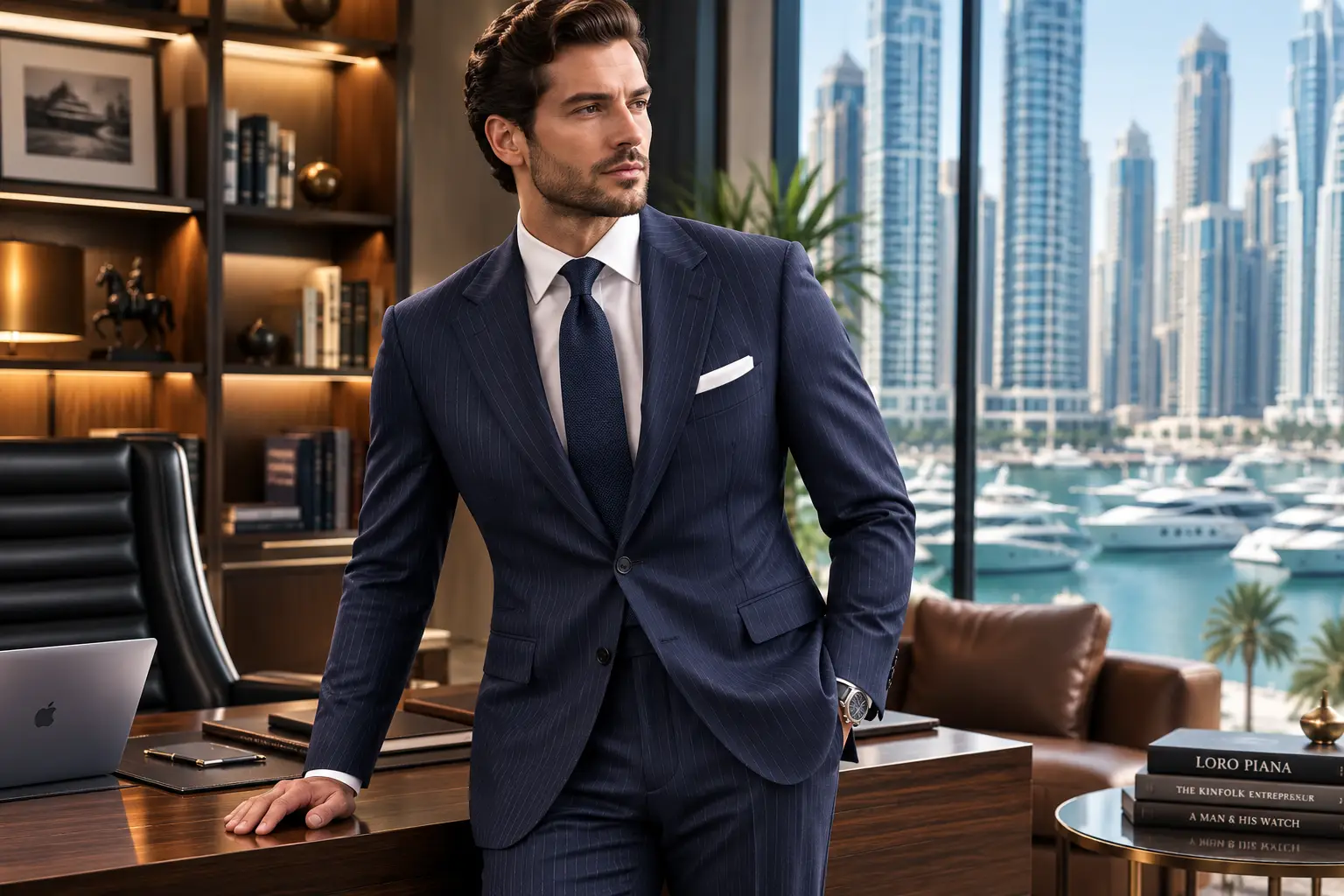 Wedding suit fitting in a luxury tailoring studio