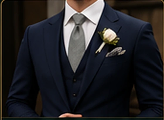 Classic navy groom suit with boutonniere